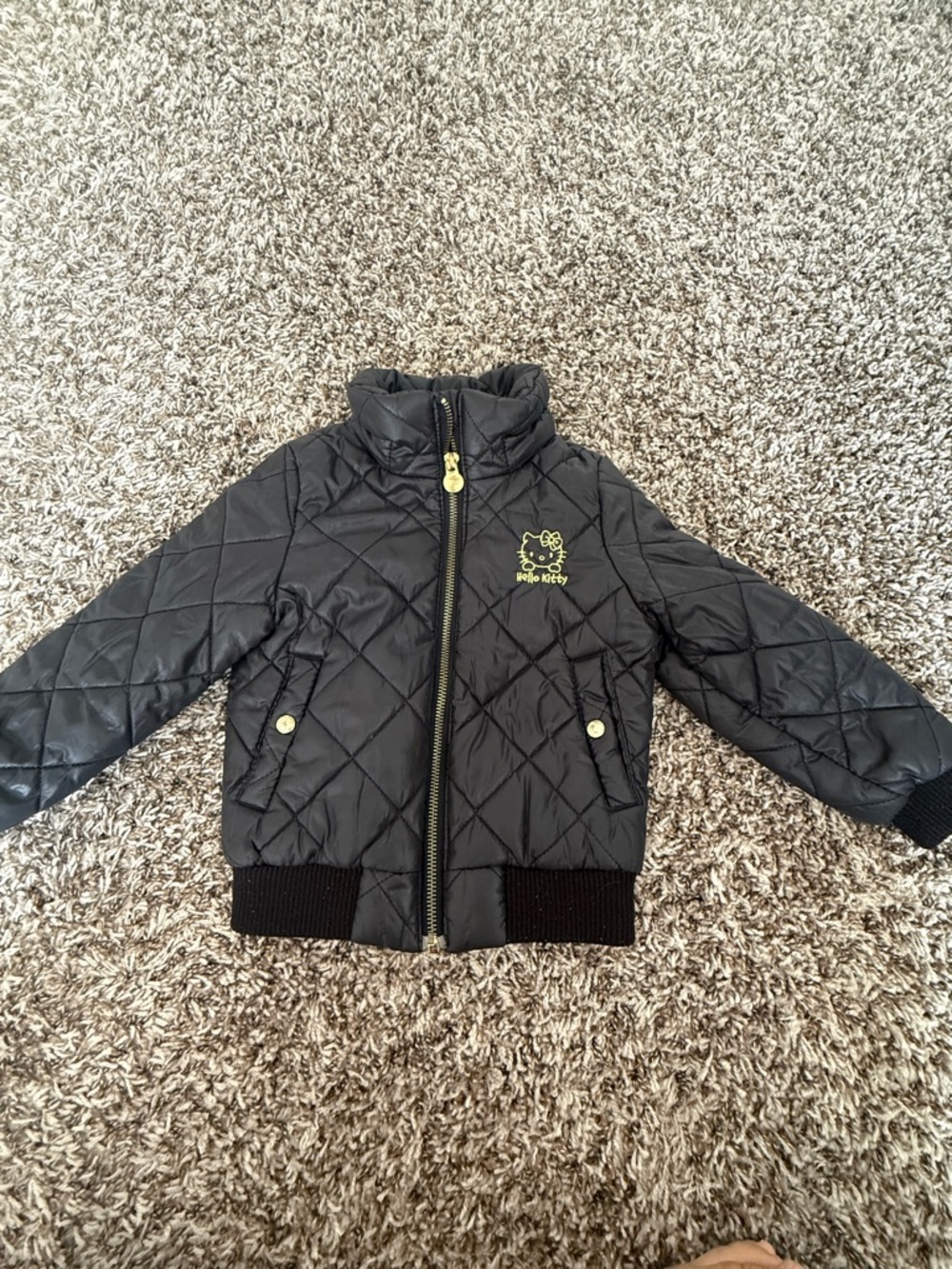 Hello Kitty Black Quilted Puffer Jacket with Yellow Accent